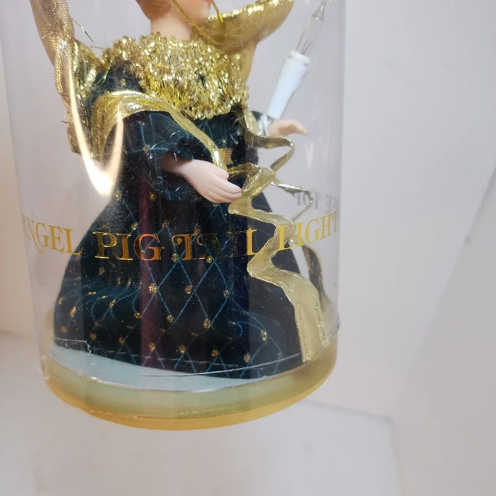 Angel Tree Topper 5 in Ceramic Porcelain Gold‎ Green Lighted Christmas